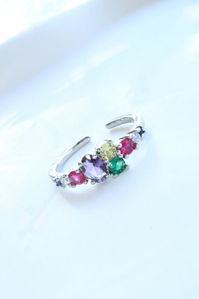 Leo'Stone Imported Series Elegant Mixed Color Oval Stone Design Adjustable Women's Steel Ring