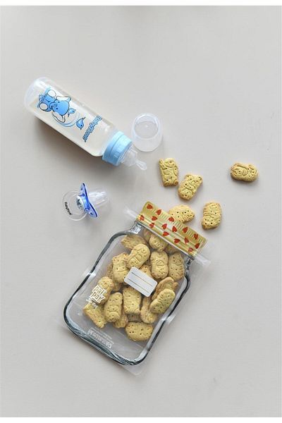 PALPAK Mini Size Heart Patterned Metal Lid Jar Looking Storage Bag - 6 Pieces - 200 ml 11X14Cm