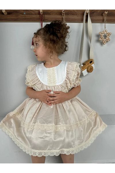 Minizade Baby Girl Dress Girl's Dress Birthday Party Wedding Dress Ruched Short Sleeve Lined Dress