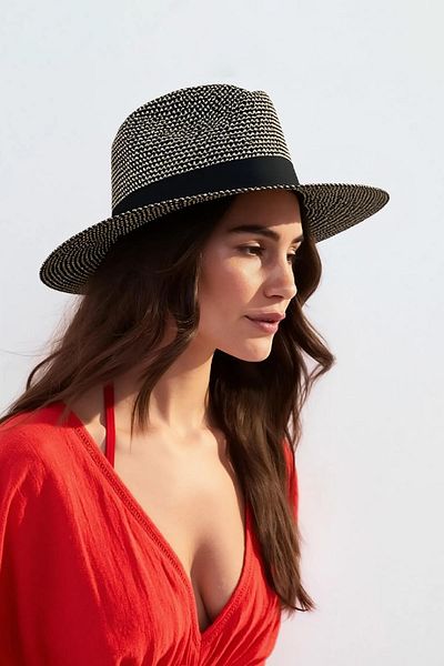 Külah Women's Glitter Premium Straw Fedora Hat - Black