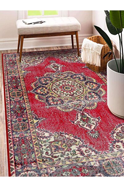 rugseason Vitage kırmızı göbekli klasik eskitme model dokuma taban kilim