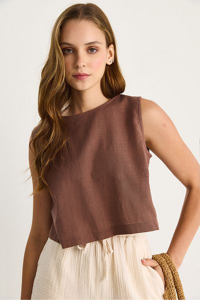 Bianco Lucci Women's Sleeveless Linen Blouse 3419-1 60282023