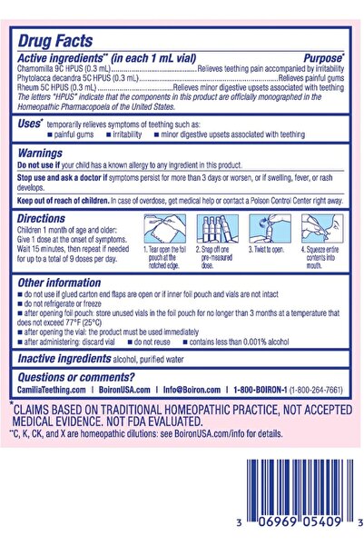 Boiron قطرات كاميليا للتسنين لتخفيف آلام اللثة أو تورمها وتهيجها أثناء النهار والليل