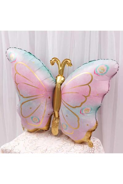 Patladı Gitti Retro Renk Gold Detaylı Kelebek Folyo Balon Büyük Boy