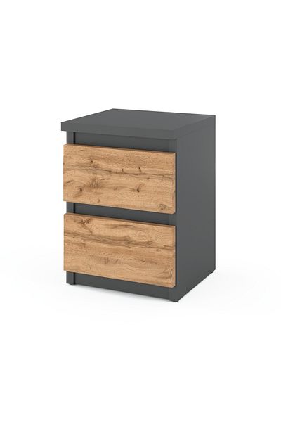 Meble Noptieră Wotan din stejar gri, 30 cm, cu 2 sertare, pentru dormitor la mansardă