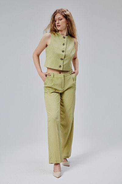 Bolivente Khaki Striped Modal Vest-Pants Set