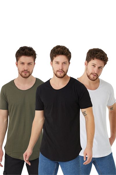Tarz Cool Λευκό-Μαύρο-Χακί 3 Pack Κανονικό/κανονικό κοντομάνικο μπλουζάκι με γιακά