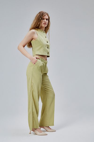 Bolivente Khaki Striped Modal Vest-Pants Set