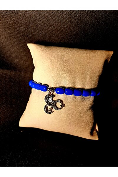 MRYart Blue Beaded Double Crescent and Tugra Figured Bracelet - Men's Combina...