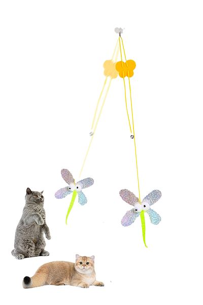 Fresh Moon Rattle Cat Toy Elastic Butterfly Pattern Fishing Rod Toy Fun Activity Drawstring Cat Game