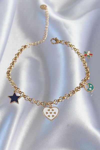 Skygo 316L Steel Gold Color Enamel Chain Bracelet with Multiple Accessory Design - Tj-Bb6185
