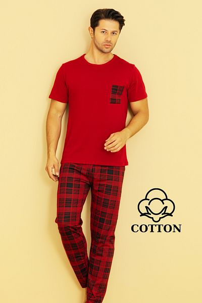 AYMELEK Men's Cotton Pajama Set Cotton Shirt and Pajama Set