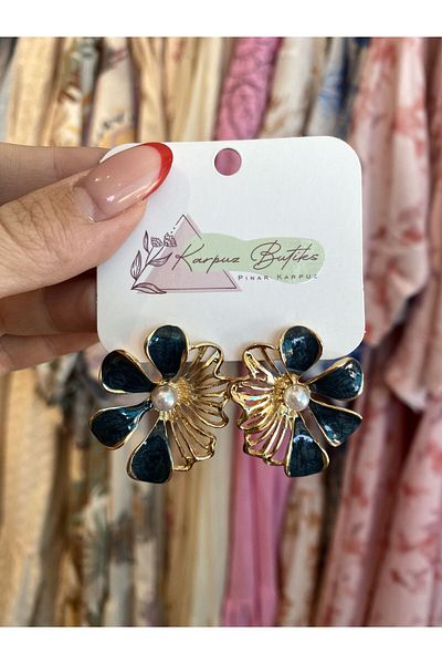 karpuzbutiks Pearl Detail Gold Flower Vip Earrings 1