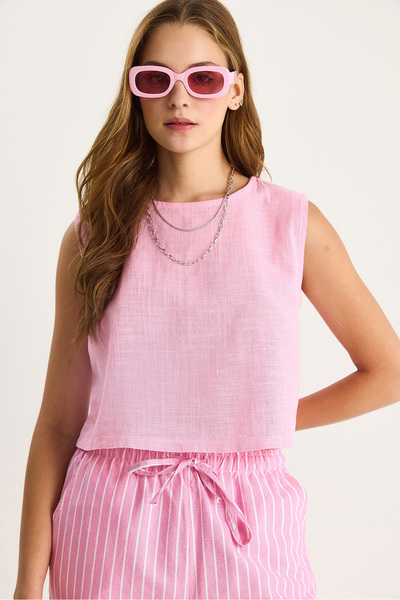 Bianco Lucci Women's Sleeveless Linen Blouse 3419-1 60282023