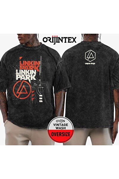 orijintex تي شيرت Linkin Park مطبوع من الأمام والخلف قابل للغسل مقاس كبير