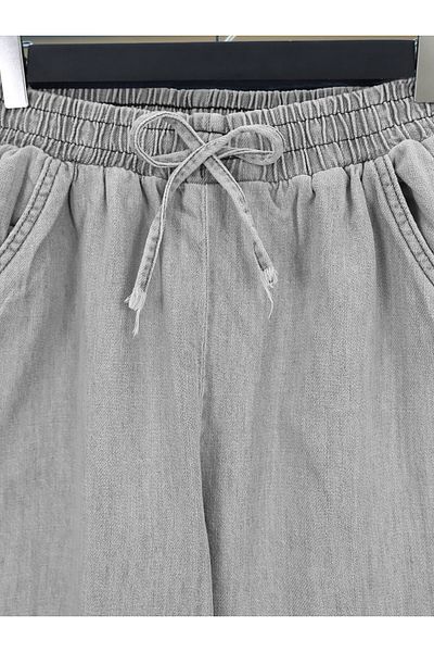 Modamorfo Wide Leg Jeans with Elastic Waist and Pockets - Gray
