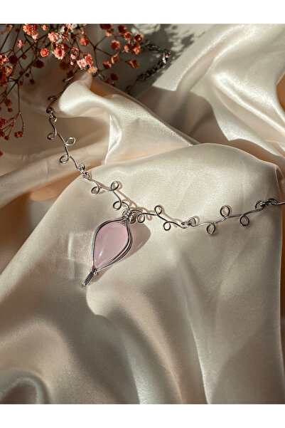 Freya Atelier Artemis Pembe Kuvars Doğal Taş Çelik Kolye