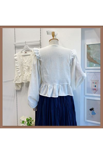 Faya Boutique Cămașă albă din in Esquer brodată