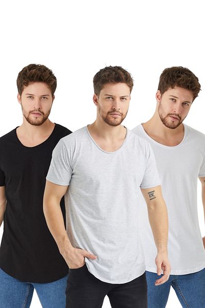 COOL TARZ Λευκό-Μαύρο-Γκρι 3 Pack Κανονικό/κανονικό κοντομάνικο μπλουζάκι με γιακά