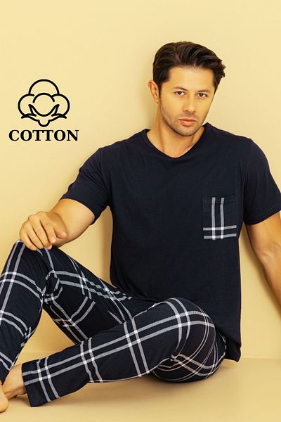 AYMELEK Men's Cotton Pajama Set Cotton Shirt and Pajama Set