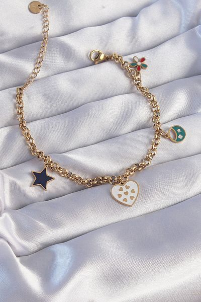 Skygo 316L Steel Gold Color Enamel Chain Bracelet with Multiple Accessory Design - Tj-Bb6185