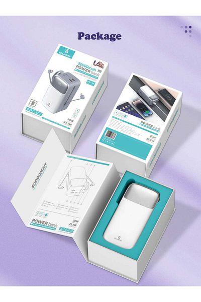 celibery Power Bank 50,000mAh with PD Technology 22.5W, 4 USB Ports, Display, White