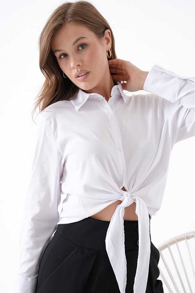 BALAV Front Lace-Up Linen Blend Shirt