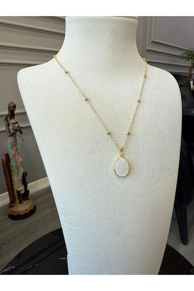 Store White Drop Necklace with Bead Steel Chain