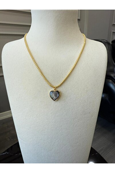 Store Altın Kaplama Zincir Gri Kalp Kolye