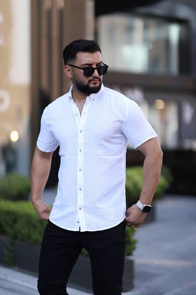 Klothy Men's 100% Cotton Washed Short Sleeve Summer Shirt 2468