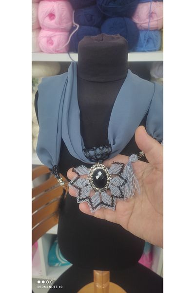 Kevser nur tuhafiye Gray Color Needlework Embroidered Kerchief