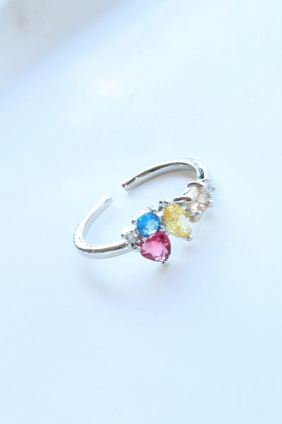 Leo'Stone Imported Series Colorful Zircon Stone Exquisite Design Adjustable Women's Steel Ring