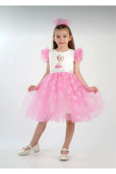 Butik ELSA KARLAR KRALİÇESİ TAÇLI DOĞUM GÜNÜ PARTİ VE DÜĞÜN KIZ ÇOCUK ABİYE ELBİSE
