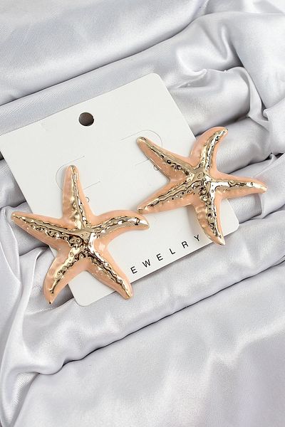 Clariss Brass Cream Starfish Model Vintage Women's Earrings