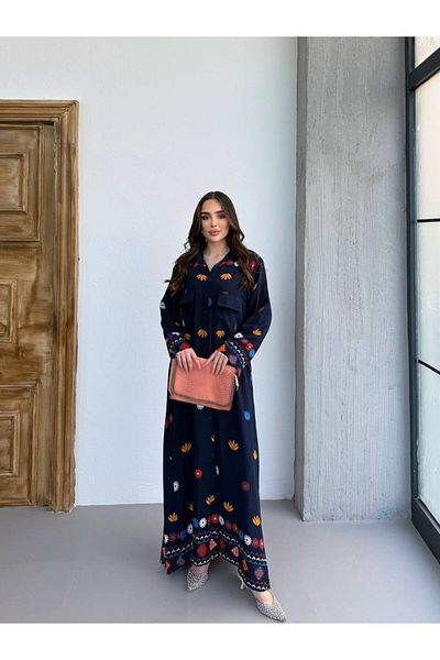 PREMİER VİE Tested Eli̇ssa Pattern Navy Blue Patterned Shirt Dress