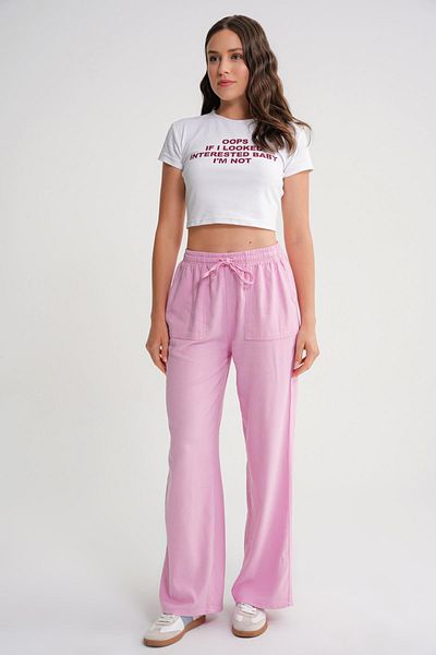 Mixray 4629 Women's High Waist Viscose Palazzo Trousers Pink
