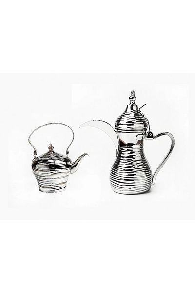 BASURRAH Decorative Silver Dallah and Teapot Set 0.7 - 1.2 Liter