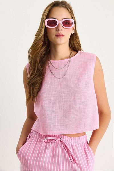 Bianco Lucci Women's Sleeveless Linen Blouse 3419-1 60282023