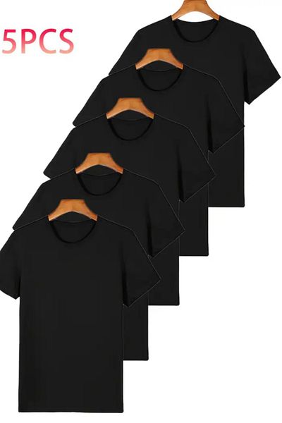 Tarz Cool Men's 5-Pack Black Slim Fit Slim Fit 100% Cotton Crew Neck T-Shirt