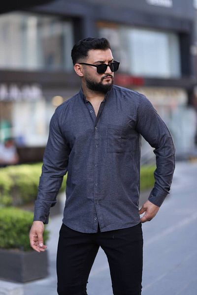 Klothy Men's Long Sleeve Single Pocket Shirt 2633