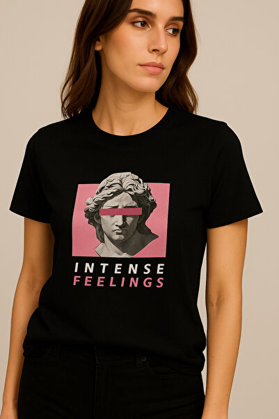 MONARCHMODA Tricou pentru femei (TRIOC PREMIUM NEGRU IMPRIMAT REGULAR FIT / CORT NORMAL 100% bumbac 100% GULER CU CAPĂT)