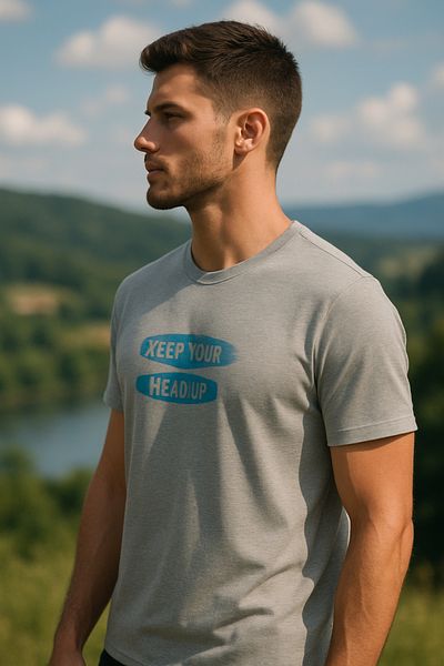 Maccali Men's Crew Neck Text Print Short Sleeve Gray T-Shirt