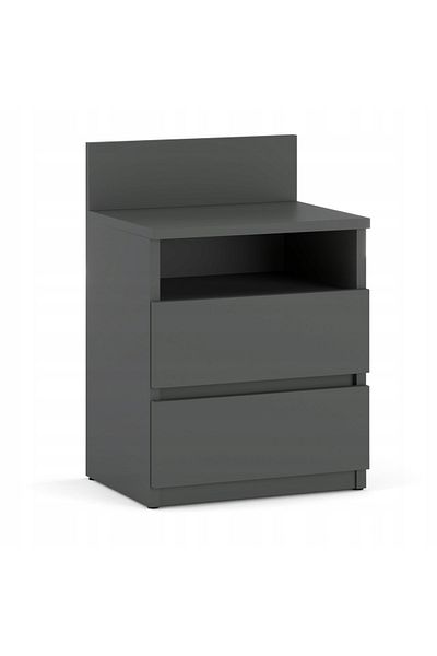 Meble Noptieră gri 40cm cu 2 sertare, raft pentru dormitor