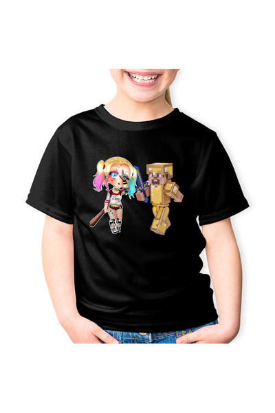 OEM Tricou copii Joker Harley Quinn Minecraft Gold Skin