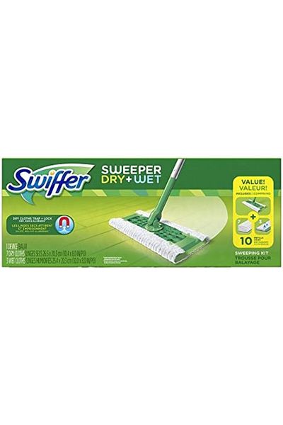 Swiffer Sweeper Dry and Wet Floor Mopping and Cleaning Starter Kit, Includes: 1 Mop, 7 Dry Pads, 3 W