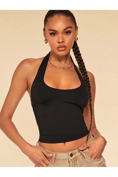 ecemore Γυναικείο Μαύρο Halter Neck Crop Top Body E2967