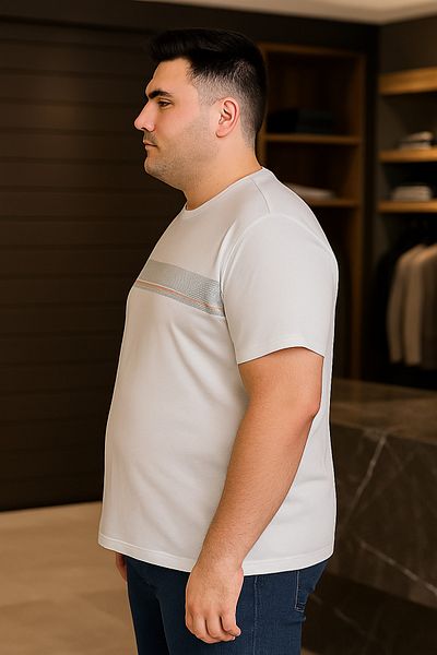 Maccali Men's Patterned Short Sleeve Large Size Loose White T-Shirt