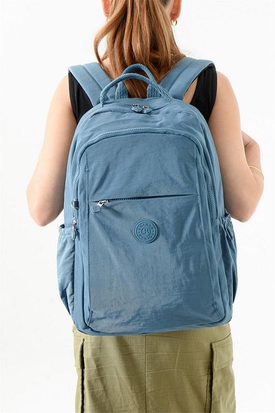 Bagacar Bolsas 1092 Waterproof Imported Crinkle Fabric School and Daily Backpack with Laptop Compartment Blue