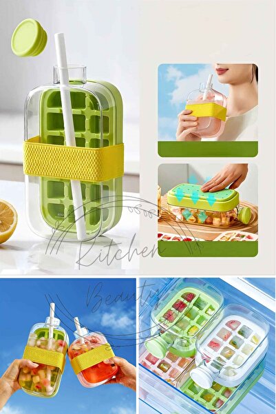 Kitchen Beauty Otomatik Basmalı Buz Kalıbı 18 Hazneli Buzluk Ve Pipetli Su Şi...