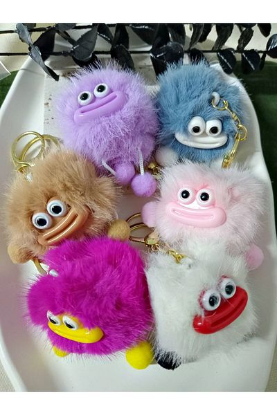 mos&more Sausage Mouth Pompom Bag Ornament Accessory Keychain, Car Ornament, Bag Charm